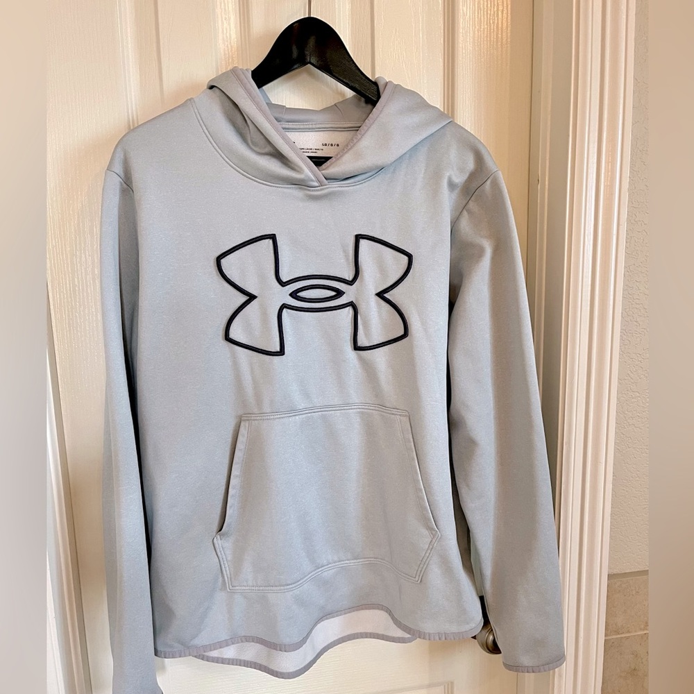 Under Armour Loose Women's Large Big Logo Embroidered Hoodie Gray Fleece Lined